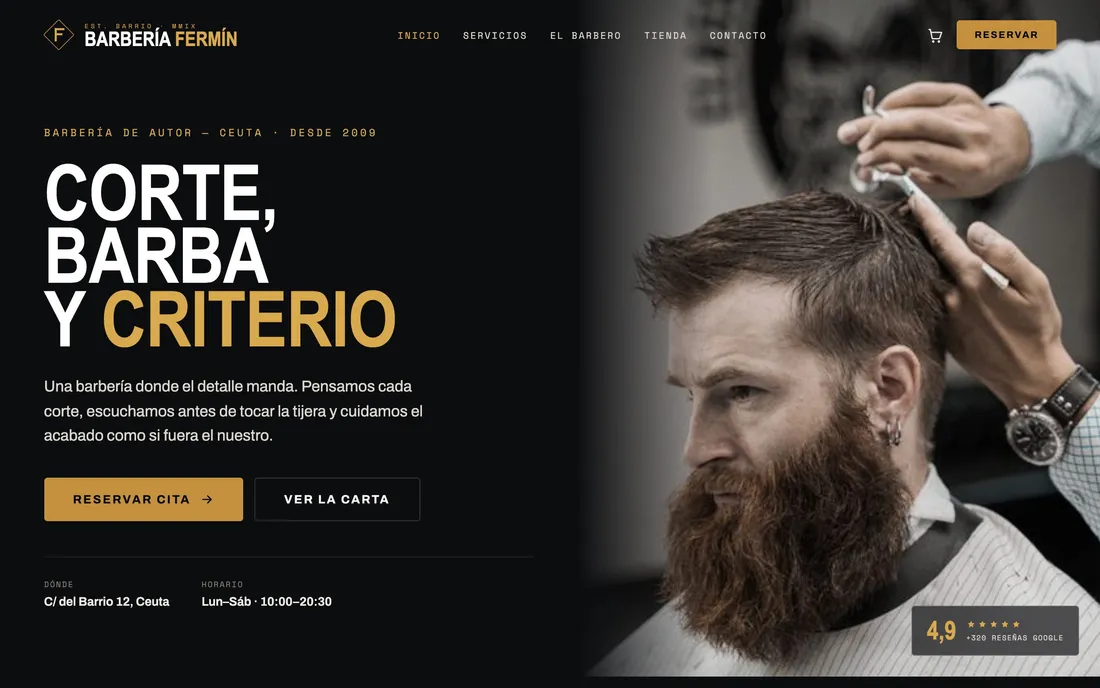 La portada de la web de muestra Barbería Fermín, hecha por Karma Studio