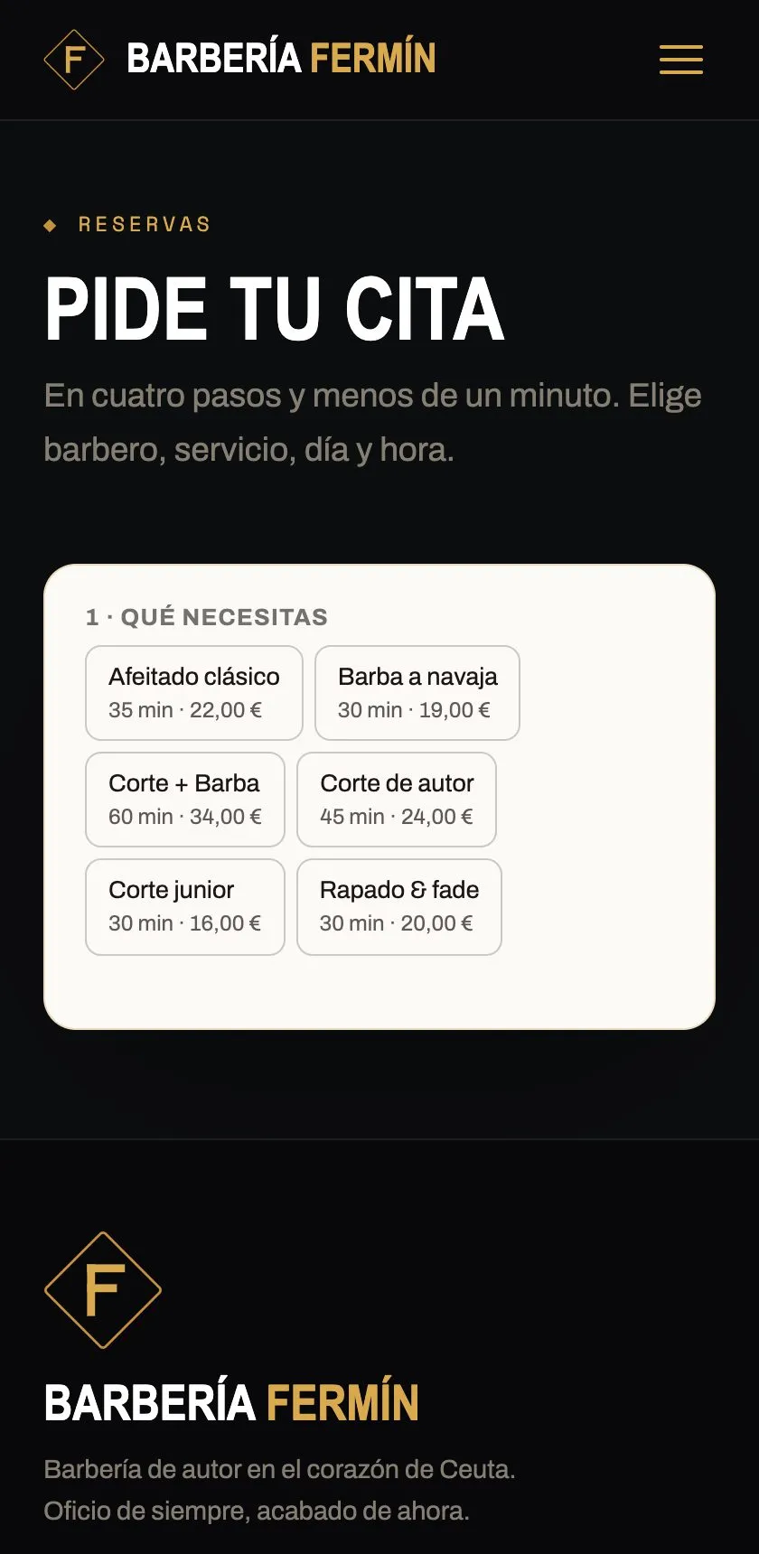 La reserva de cita de Barbería Fermín vista en un móvil