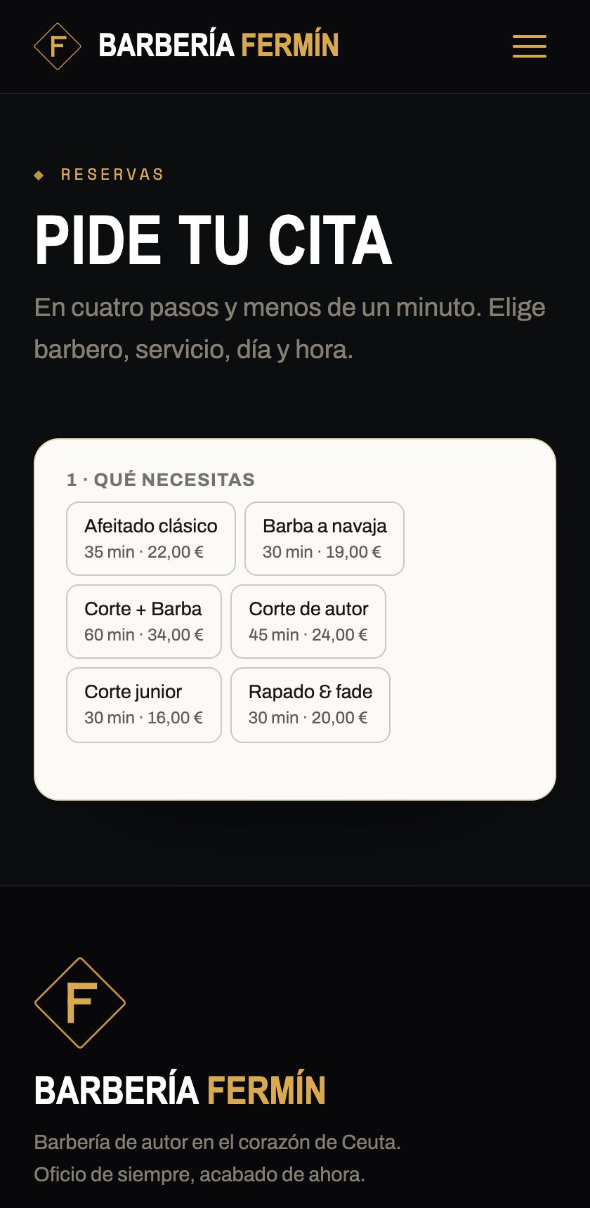 La reserva de cita de Barbería Fermín vista en un móvil
