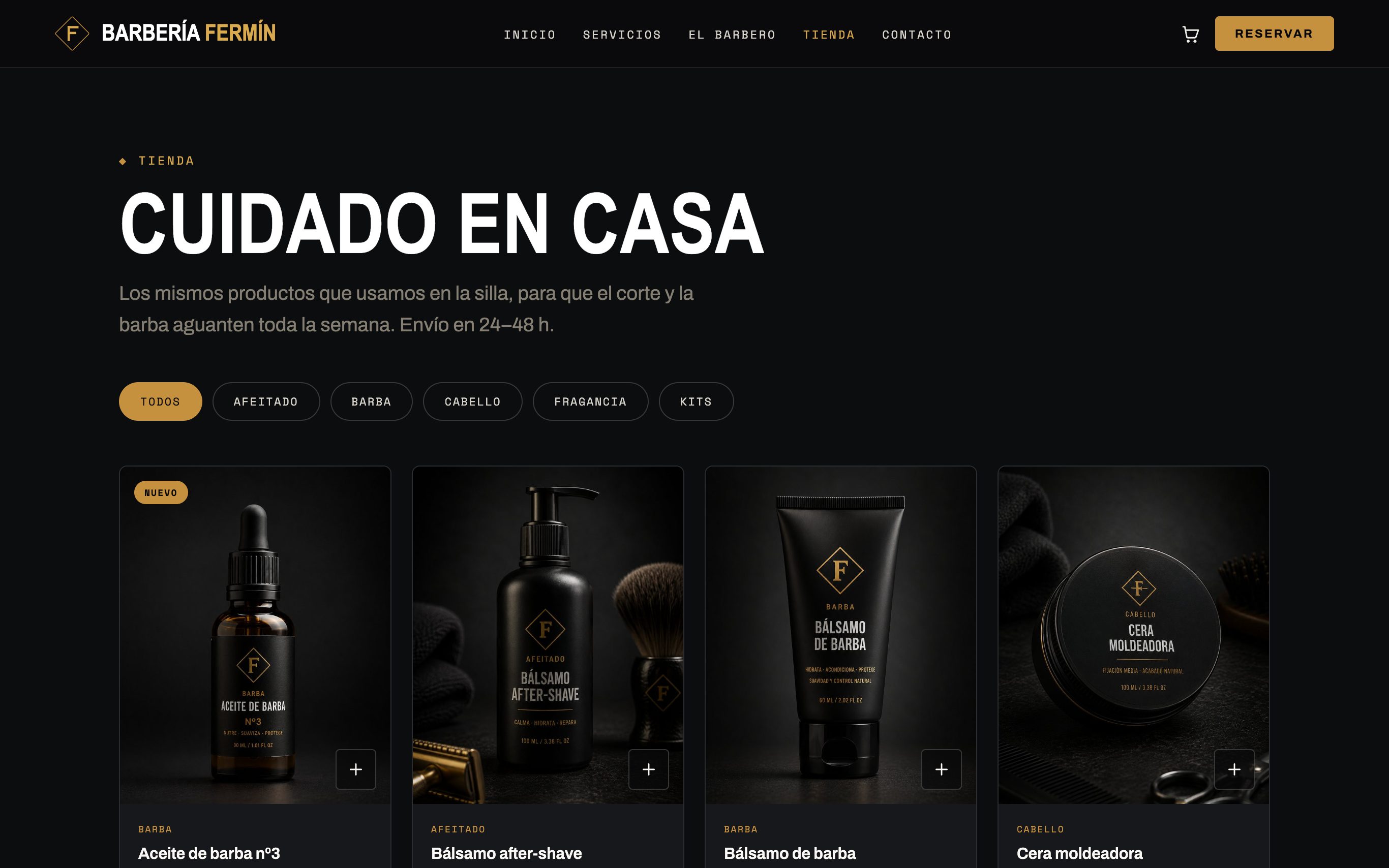 La tienda de la web de muestra Barbería Fermín, hecha por Karma Studio