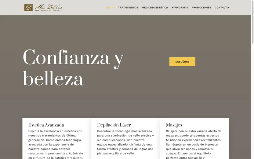Página web de Clínica Más Bellas (Estética) diseñada por Karma Studio